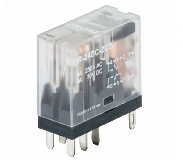 Реле миниатюрное промышленное, 2CO, коммутируемый ток 8 А, AgSnO, напряжение 24V DC, опция – светодиод IR-24DC-2CO DKC Реле миниатюрное промышленное, 2CO, коммутируемый ток 8 А, AgSnO, напряжение 24V DC, опция – светодиод IR-24DC-2CO DKC