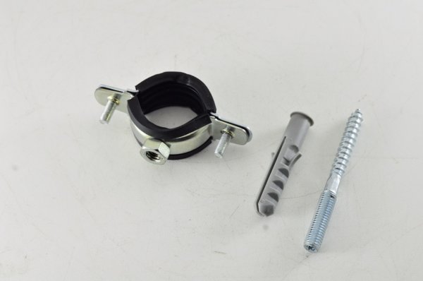 Хомут стальной 3/4" (25-29) с резиновым уплотнителем и крепежом М8х80+дюбель (72шт/уп) STOUT Хомут стальной 3/4" (25-29) с резиновым уплотнителем и крепежом М8х80+дюбель (72шт/уп) STOUT
