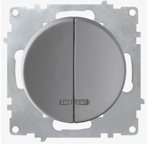 Выключатель 2 клавиши, с подсветкой СЕРЫЙ FLORENCE Выключатель 2 клавиши, с подсветкой СЕРЫЙ FLORENCE