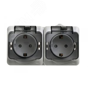 Розетка двойная наружная с заземлением со шторками IP44 серая Розетка двойная наружная с заземлением со шторками IP44 серая