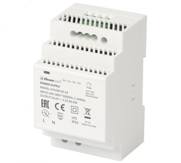 Источник питания на DIN рейку AC/DC 60W вход 100-240V,выход 24V 2,5A AD HDR-60-24 AD HDR-60-24 Источник питания на DIN рейку AC/DC 60W вход 100-240V,выход 24V 2,5A AD HDR-60-24 AD HDR-60-24
