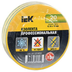 Изолента ПВХ желто-зеленая 19мм 20м (UIZ-20-10-K52) Изолента ПВХ желто-зеленая 19мм 20м (UIZ-20-10-K52)