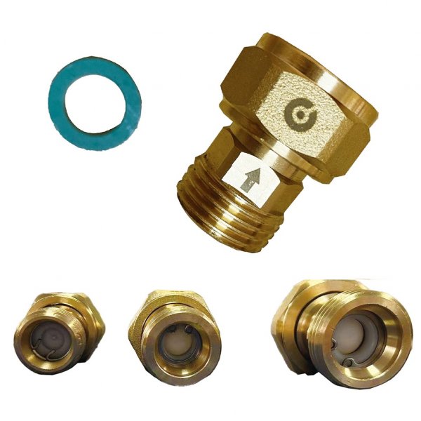 Соединитель с накидной гайкой и обратным клапаном ВР-НР 3/4"x3/4" ROMMER Соединитель с накидной гайкой и обратным клапаном ВР-НР 3/4"x3/4" ROMMER
