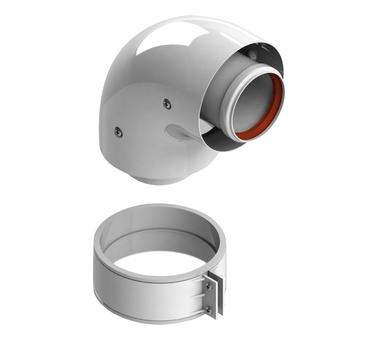 STOUT Элемент дымохода отвод коаксиальный 90° Ø60/100, п/м уплотнения и хомут в комплекте STOUT Элемент дымохода отвод коаксиальный 90° Ø60/100, п/м уплотнения и хомут в комплекте