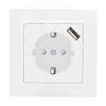 Розетка 1-местная СП с/з Минск 16А белая с защитными шторками с USB Розетка 1-местная СП с/з Минск 16А белая с защитными шторками с USB