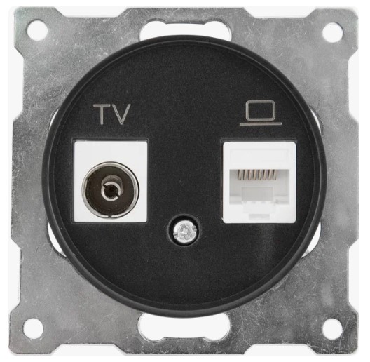 TV + RJ-45 розетка   ЧЕРНЫЙ   FLORENCE тв и интернет розетка TV + RJ-45 розетка   ЧЕРНЫЙ   FLORENCE тв и интернет розетка