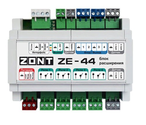 ZONT Блок расширения ZE-44 для универсальных контроллеров (связь по K-line, RS-485) ZONT Блок расширения ZE-44 для универсальных контроллеров (связь по K-line, RS-485)
