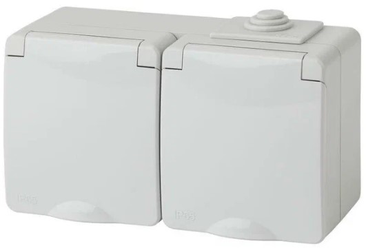 Розетка 2х2P+E гориз. IP65, 16A-250В, ОУ, Эра Эксперт, серый, 11-2603-03 Б0035991 ЭРА Розетка 2х2P+E гориз. IP65, 16A-250В, ОУ, Эра Эксперт, серый, 11-2603-03 Б0035991 ЭРА