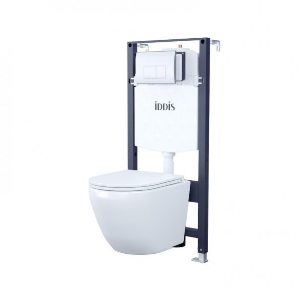 Комплект 3в1: подвесной унитаз, инсталляция и клавиша смыва хром, Basic, IDDIS Комплект 3в1: подвесной унитаз, инсталляция и клавиша смыва хром, Basic, IDDIS