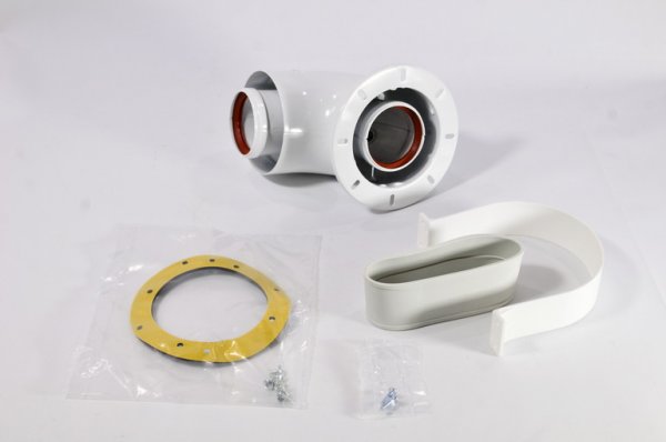 STOUT Элемент дымохода Ø60/100 адаптер для котла угловой 90° коаксиальный (совм. Bosch, Buderus) STOUT Элемент дымохода Ø60/100 адаптер для котла угловой 90° коаксиальный (совм. Bosch, Buderus)