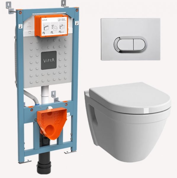 Инсталляция Комплект: Подвесной безободковый унитаз VitrA Integra Round L-box с дюропластовой крышкой, с микролифтом + инсталляция + Кнопка Инсталляция Комплект: Подвесной безободковый унитаз VitrA Integra Round L-box с дюропластовой крышкой, с микролифтом + инсталляция + Кнопка