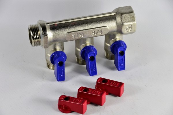 Коллектор 3/4"х1/2"х3 гш шар/кран ник. под конус TIM Коллектор 3/4"х1/2"х3 гш шар/кран ник. под конус TIM