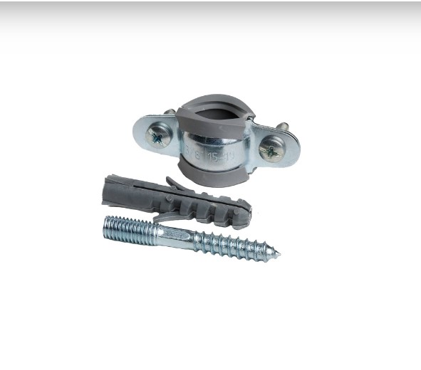 Хомут стальной 1.1/2" (47-54) с резиновым уплотнителем и крепежом М8х80+дюбель (110шт/уп) Хомут стальной 1.1/2" (47-54) с резиновым уплотнителем и крепежом М8х80+дюбель (110шт/уп)