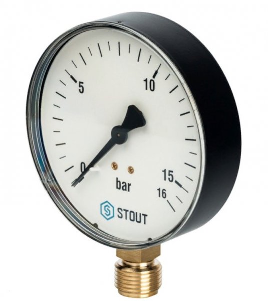 Манометр МП 100У-16  1/2" STOUT Манометр МП 100У-16  1/2" STOUT