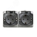 Розетка двойная наружная с заземлением со шторками IP44 серая Розетка двойная наружная с заземлением со шторками IP44 серая