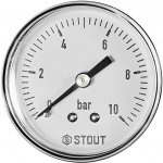 Манометр D  50 мм 0-10 бар. горизонтальный (осевой) 1/4" STOUT