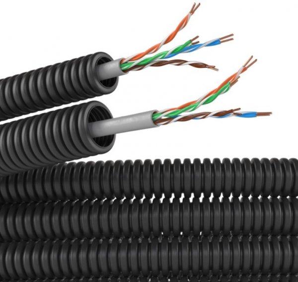 Труба гибкая гофрированная 16мм с кабелем витая пара 5EU/UTP нг(А)-HF (100м) Труба гибкая гофрированная 16мм с кабелем витая пара 5EU/UTP нг(А)-HF (100м)