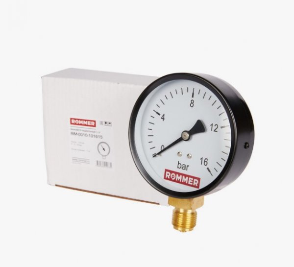 Манометр D 100 мм 0-16 бар 1/2" ROMMER (без паспорта) Манометр D 100 мм 0-16 бар 1/2" ROMMER (без паспорта)