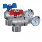 Кран шаровой  1" гш угловой американка бабочка  и термомет.  (ПАРА)