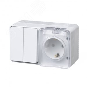 AtlasDesign Profi54 О/У БЛОК: розетка с заземлением со шторками 16А 250B, выключатель двухклавишный IP54 10А, БЕЛЫЙ AtlasDesign Profi54 О/У БЛОК: розетка с заземлением со шторками 16А 250B, выключатель двухклавишный IP54 10А, БЕЛЫЙ