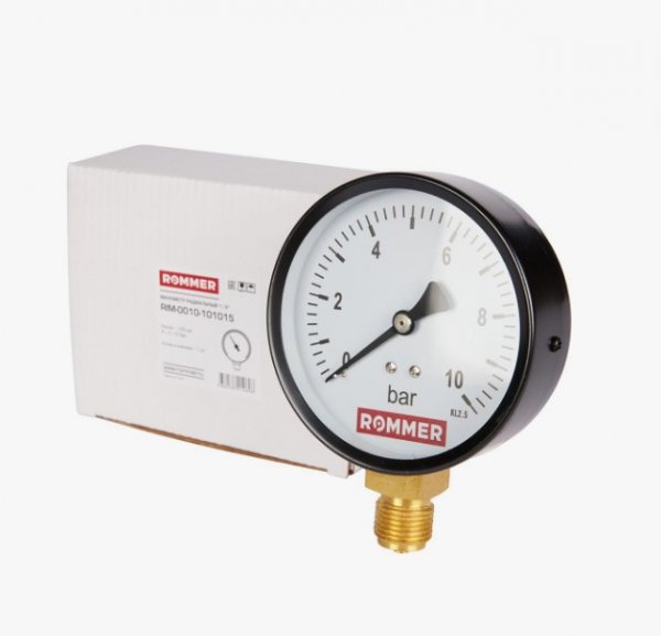 Манометр D 100 мм 0-10 бар 1/2" ROMMER Манометр D 100 мм 0-10 бар 1/2" ROMMER