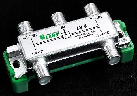 LANS Делитель ТВ LV 4 7,4 дБ ( 4 отвода + 1 вход ) 5-1000 МГц LANS Делитель ТВ LV 4 7,4 дБ ( 4 отвода + 1 вход ) 5-1000 МГц
