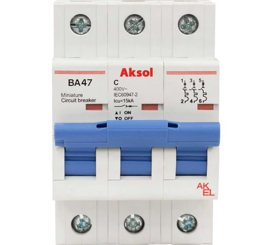 Выключатель автоматический ВА47-MCB-L-AKSOL-3P-C50-AC 3P/50A/C/15кА Выключатель автоматический ВА47-MCB-L-AKSOL-3P-C50-AC 3P/50A/C/15кА