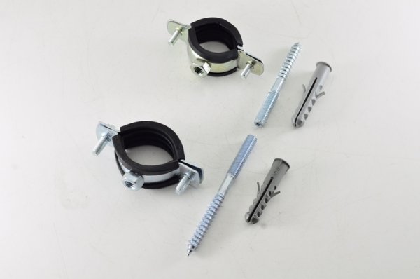 Хомут стальной 1" (32-37) с резиновым уплотнителем и крепежом М8х80+дюбель (63шт/уп) STOUT Хомут стальной 1" (32-37) с резиновым уплотнителем и крепежом М8х80+дюбель (63шт/уп) STOUT