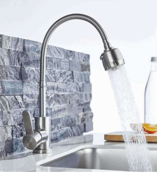 Accoona Смеситель д/кухни гофрированный излив, гайка. Нерж (1/10) 56777 Accoona Смеситель д/кухни гофрированный излив, гайка. Нерж (1/10) 56777