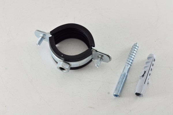 Хомут стальной 1. 1/4" (40-45) с резиновым уплотнителем и крепежом М8х80+дюбель (120шт/уп) STOUT Хомут стальной 1. 1/4" (40-45) с резиновым уплотнителем и крепежом М8х80+дюбель (120шт/уп) STOUT