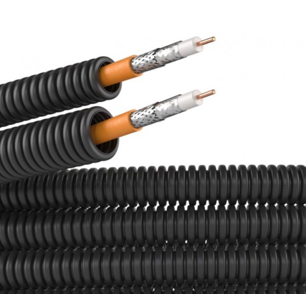Труба гибкая гофрированная 20мм с кабелем SAT нг(А)-HF (100м) Труба гибкая гофрированная 20мм с кабелем SAT нг(А)-HF (100м)