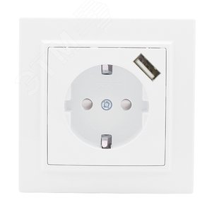 Розетка 1-местная СП с/з Минск 16А белая с защитными шторками с USB Розетка 1-местная СП с/з Минск 16А белая с защитными шторками с USB
