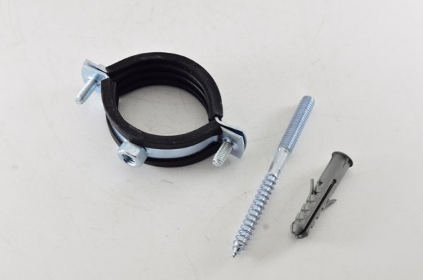 Хомут стальной 1.1/2" (47-52) с резиновым уплотнителем и крепежом М8х80+дюбель (108шт/уп) STOUT Хомут стальной 1.1/2" (47-52) с резиновым уплотнителем и крепежом М8х80+дюбель (108шт/уп) STOUT