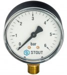 Манометр D  63 мм 0- 6 бар. вертикальный (радиальный) 1/4" STOUT