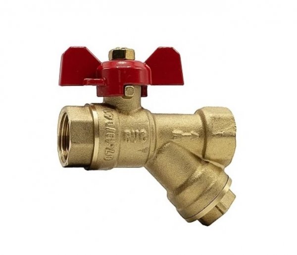 Кран шаровой 1/2" гг с фильтром бабочка RVC Кран шаровой 1/2" гг с фильтром бабочка RVC