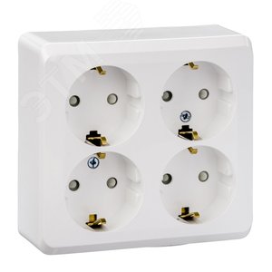 Розетка четырехместная наружная с заземлением со шторками 16А 250B белая Розетка четырехместная наружная с заземлением со шторками 16А 250B белая